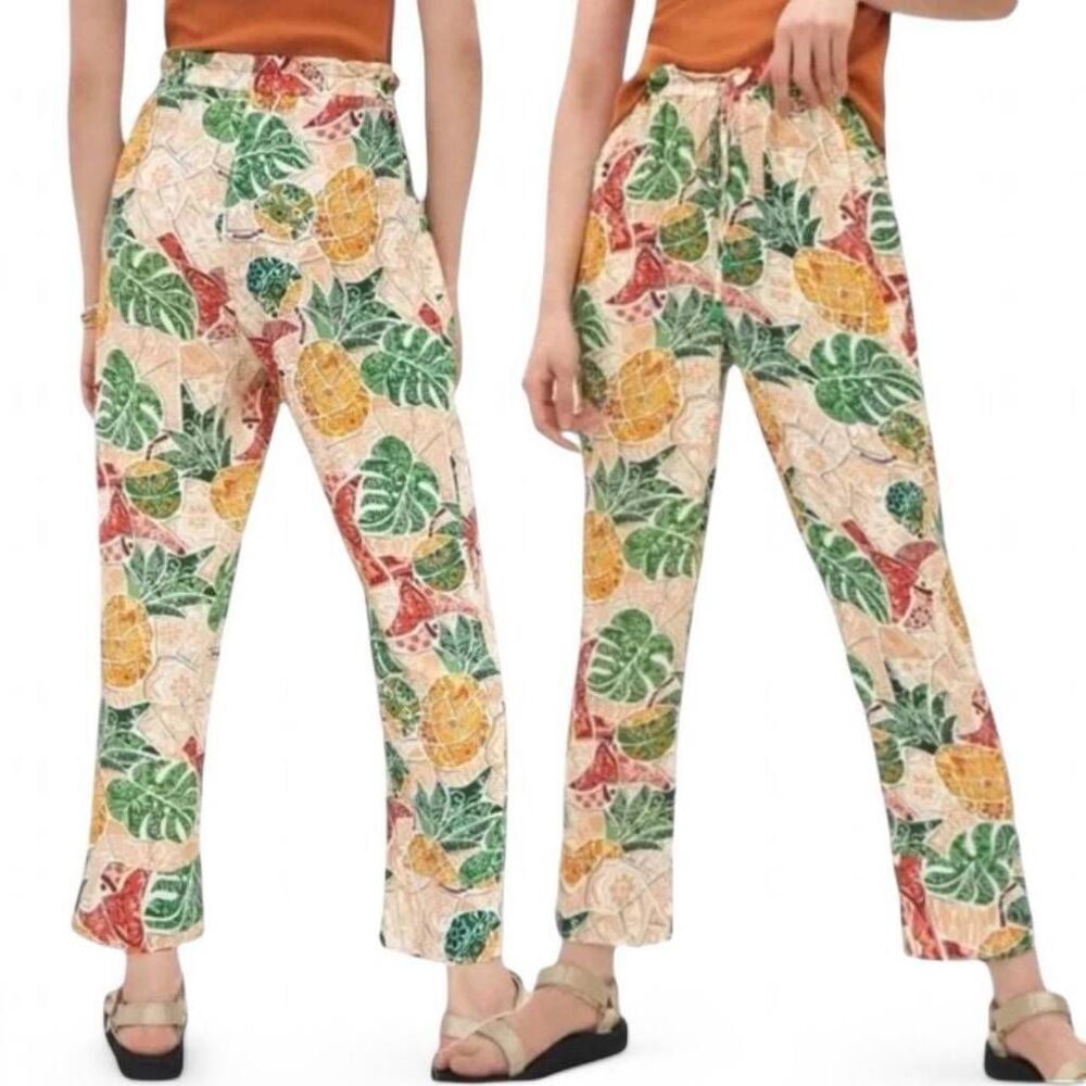 Farm Rio x Anthropologie Mosaic Tapered Pants XS Coastal Beach Hawaii Summer